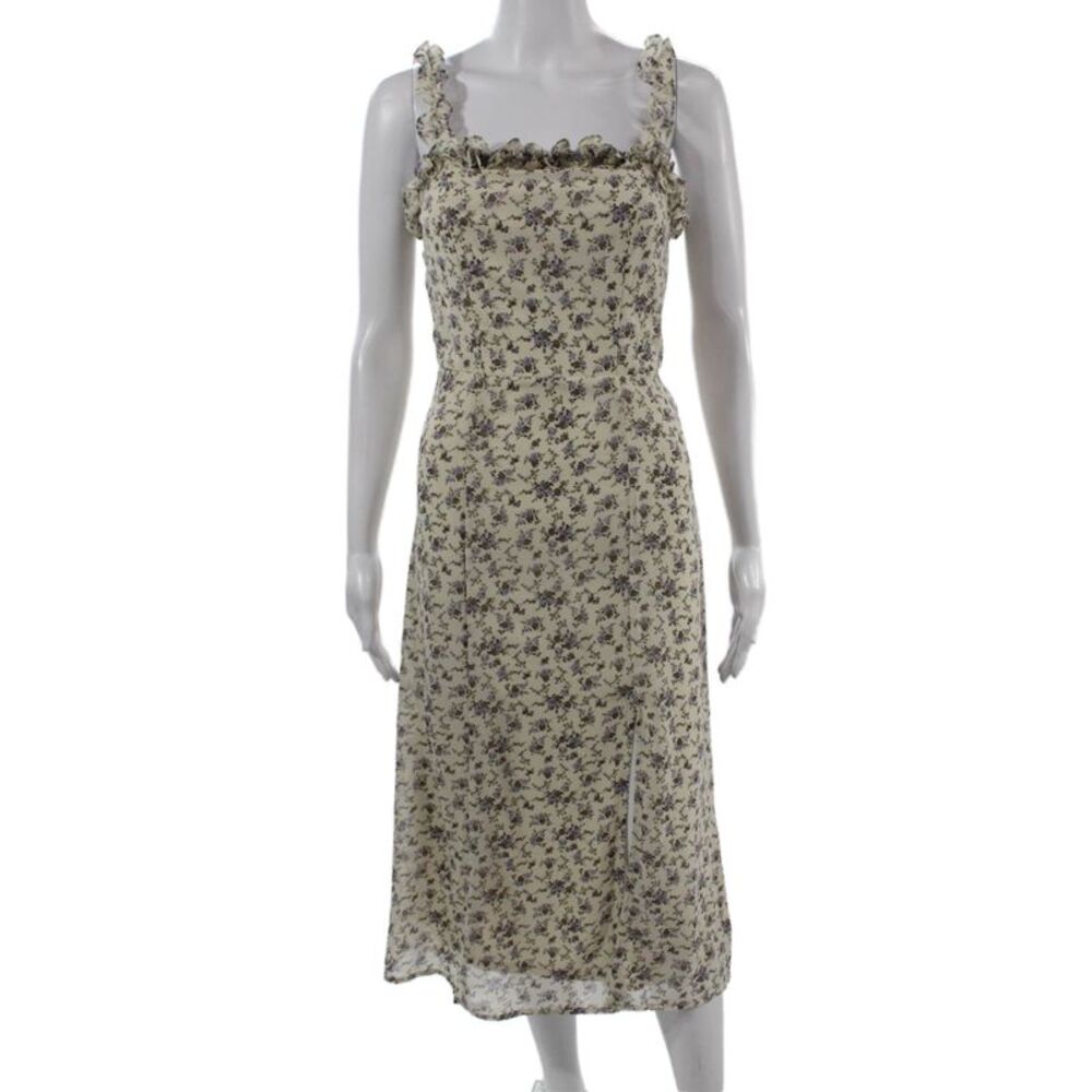 Etophe Studios Women Beige Floral Sundress Square Neck Knee Length Size S